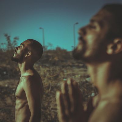 Peaceful face with eyes closed, focusing on breathing.